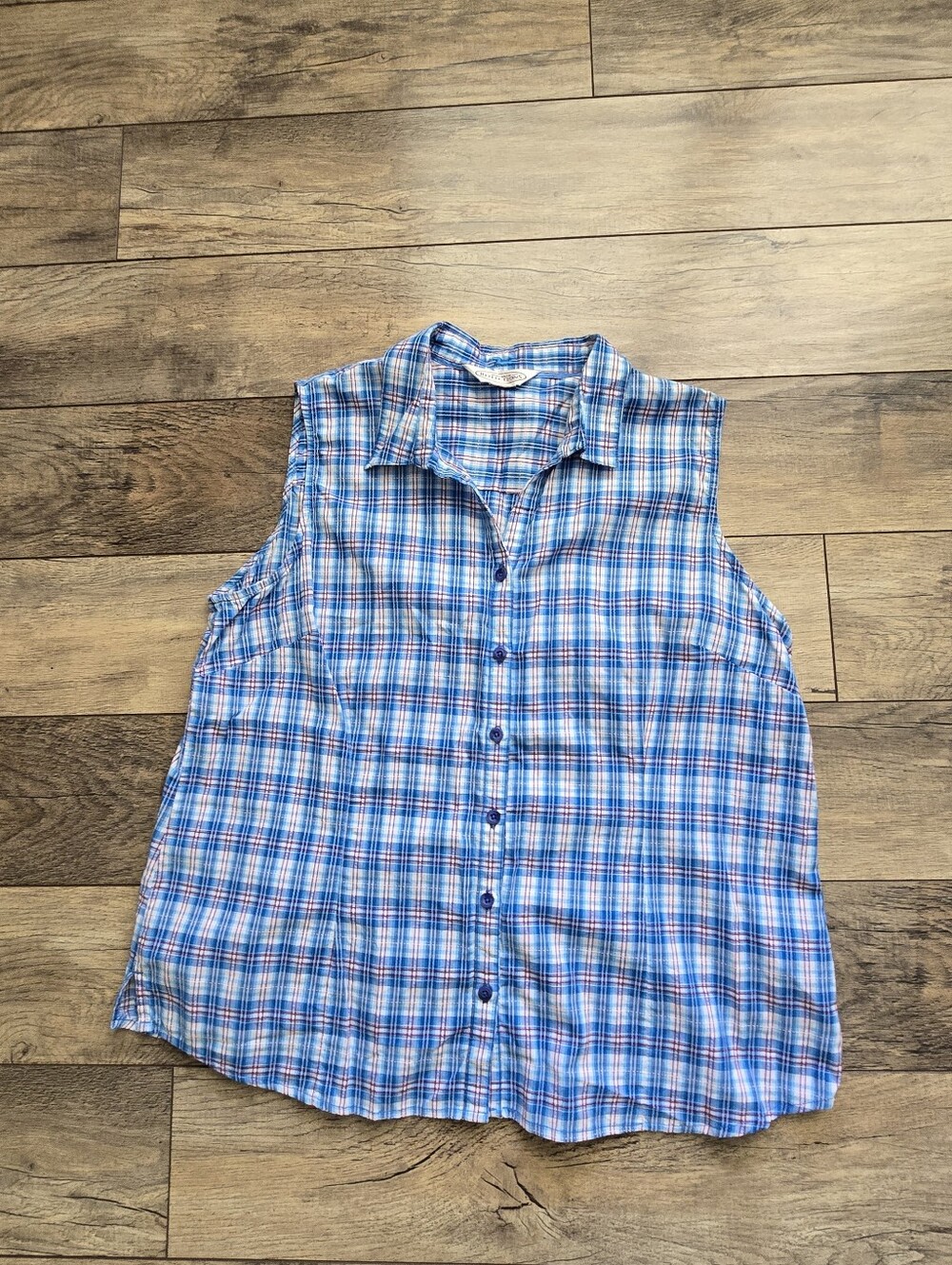Vintage 90's Northern Reflections Blue Plaid Sleeveless Top Button Up No Label